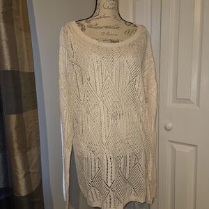 Women’s Open-Knit Long Sweater - Cream